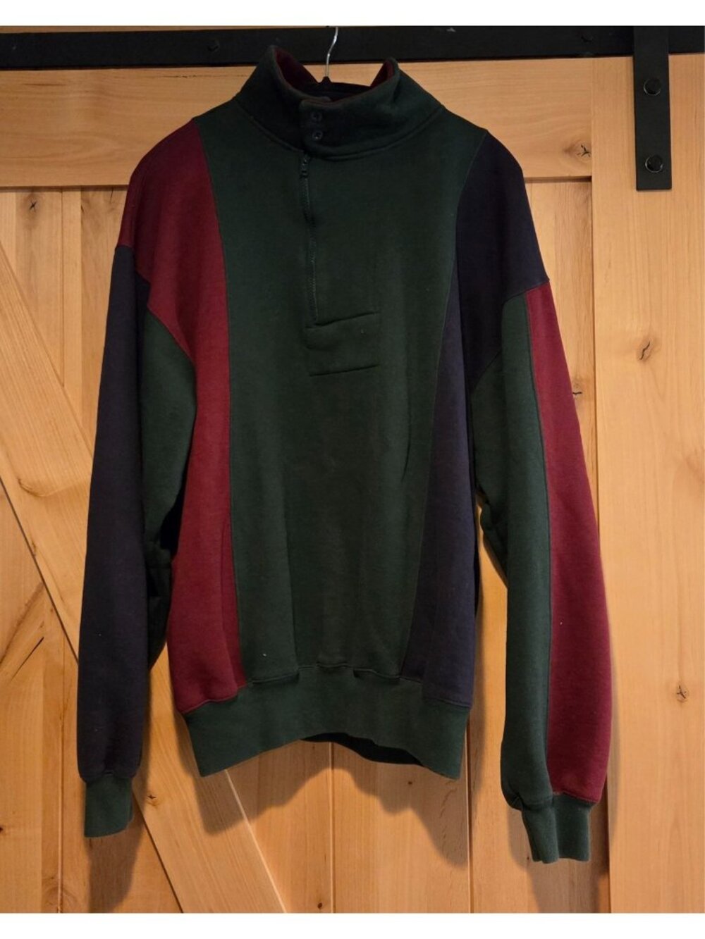 80's Nautica Blue Sweatshirt Men's XL Color Block Boat 1/4 Zip Sailing Mock Neck